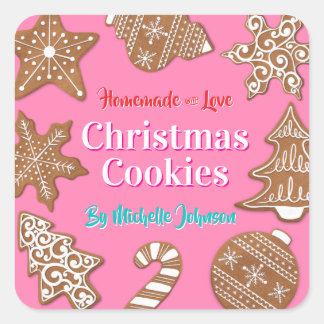 Sticker Carré Cookies de Noël roses faits maison