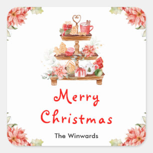 Sticker Carré Cookies de vacances et cacao rouge Joyeux Noël