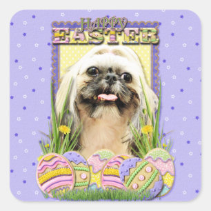 Sticker Carré Cookies d'oeufs de Pâques - Shih Tzu - Opal