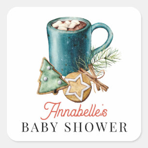 Sticker Carré Cookies et cacao Baby shower de Noël