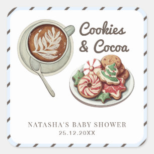 Sticker Carré Cookies et cacao Chaud Baby shower garçon