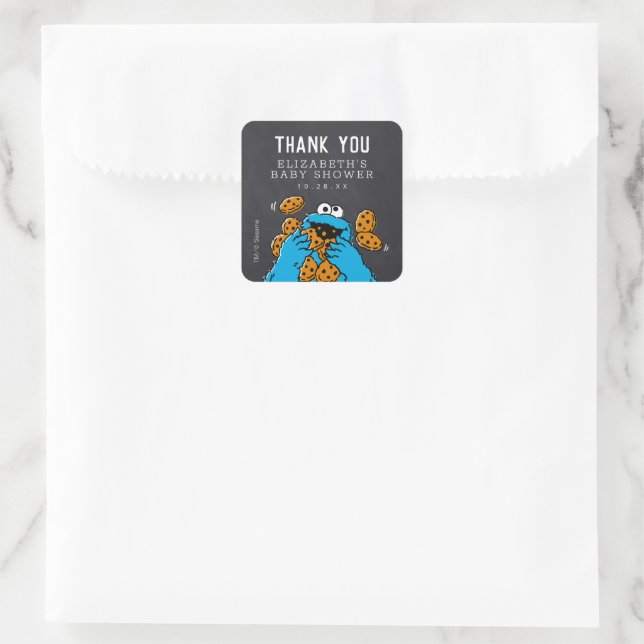 Sticker Carré Cookies Monster Chalkboard Baby shower Merci (Sac)