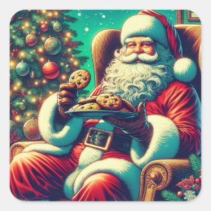 Sticker Carré Cookies père Noël Chocolate Chip   Noël Vintage