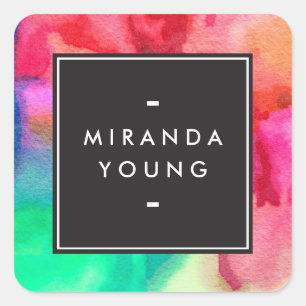 Sticker Carré Cool Abstrait multicolore Aquarelles modernes