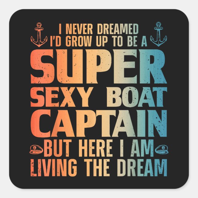 Sticker Carré Cool Bateau Capitaine Pour Hommes Femmes Voilier P (Devant)