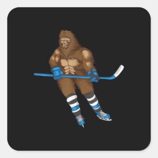Sticker Carré Cool Bigfoot Jouer Ice Hockey Funny Squatch