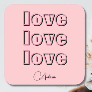 Sticker Carré Cool Candy Rose Clean 3 x Amour   Rose Pastel