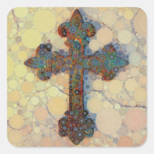 Sticker Carré Cool Christian Cross Cercle Mosaic Motif