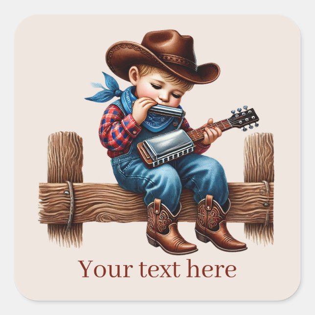 Sticker Carré Cool Cowboy ajouter du texte (Devant)