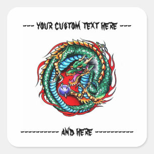 Sticker Carré Cool dessin animé symbole tatouage dragon oriental