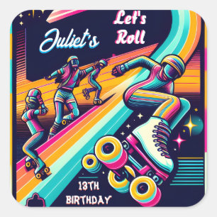 Sticker Carré cool garçons filles Roller Patinage 13e anniversai