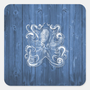 Sticker Carré cool impressionnant effet antique pieuvre blanche
