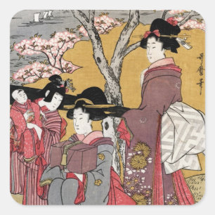 Sticker Carré Cool oriental japonais classique geisha lady art