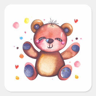Sticker Carré Cool Ours mou Teddy positif