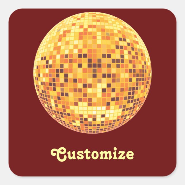 Sticker Carré Cool Personnalisé Retro Golden Disco Ball Designs (Devant)