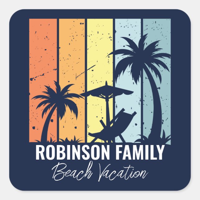 Sticker Carré Cool Retro Beach Vacances Custom Navy Blue (Devant)