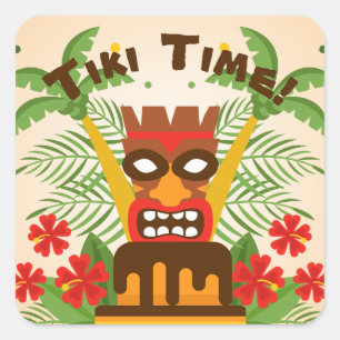 Sticker Carré Cool Retro Hawaiian Idol Tiki Bar Party Palm Trees