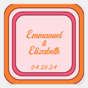 Sticker Carré Cool Retro les années 70 rose et orange Mariage