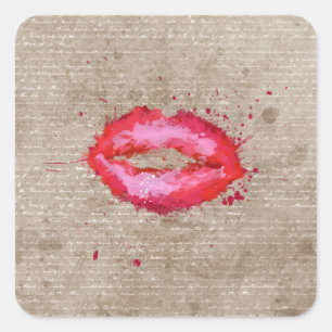 Sticker Carré Cool tendance vintage aquarelles lèvres éclaboussu