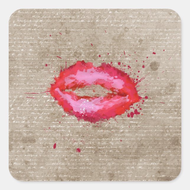 Sticker Carré Cool tendance vintage aquarelles lèvres éclaboussu (Devant)