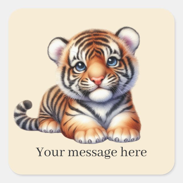 Sticker Carré Cool unisex bébé tiger ajouter un message (Devant)