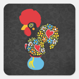 Sticker Carré Coq célèbre de Barcelos Nr 06 - noir de cru