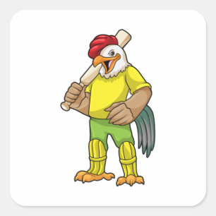 Sticker Carré Coq en batteur avec batte de cricket