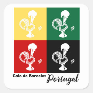 Sticker Carré Coq portugais de Barcelos coloré motif