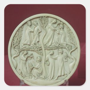 Sticker Carré Coque miroir représentant des scènes courtoises, c