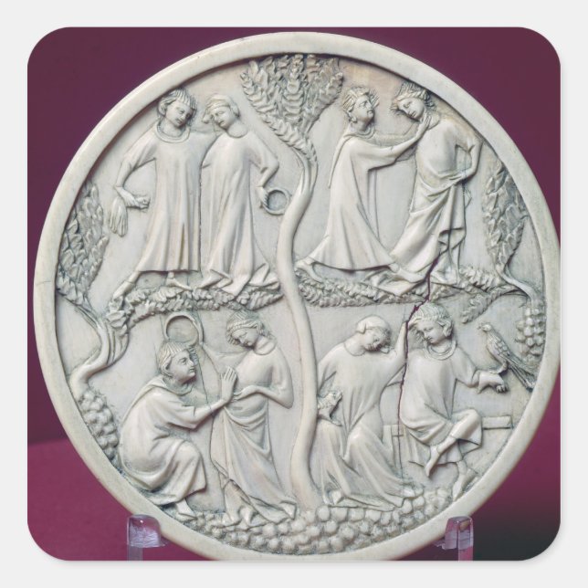 Sticker Carré Coque miroir représentant des scènes courtoises, c (Devant)