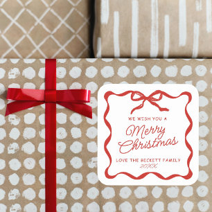 Sticker Carré Coquette Courbe Ruban & Nœud Rétro Joyeux Noël