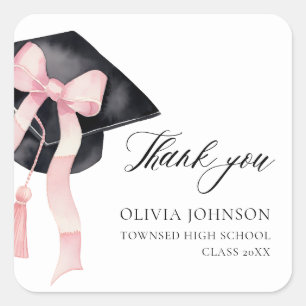 Sticker Carré Coquette de chou rose moderne Graduation Cap Gradu