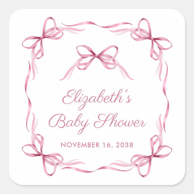 Sticker Carré Coquette Élégante Bows Rose Baby Girl Douche (Devant)