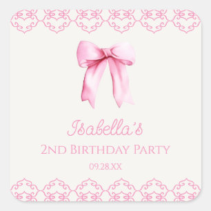 Sticker Carré Coquette rose Bow fête d'anniversaire