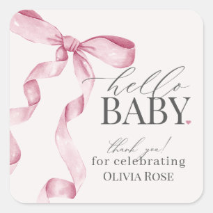 Sticker Carré Coquette Rose Bow fille Baby shower Favoriser