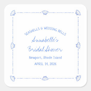 Sticker Carré Coquillages Dessinés à la Main et Cloches de Maria