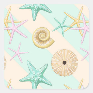 Sticker Carré Coquillages Retro Pastel Sea Life
