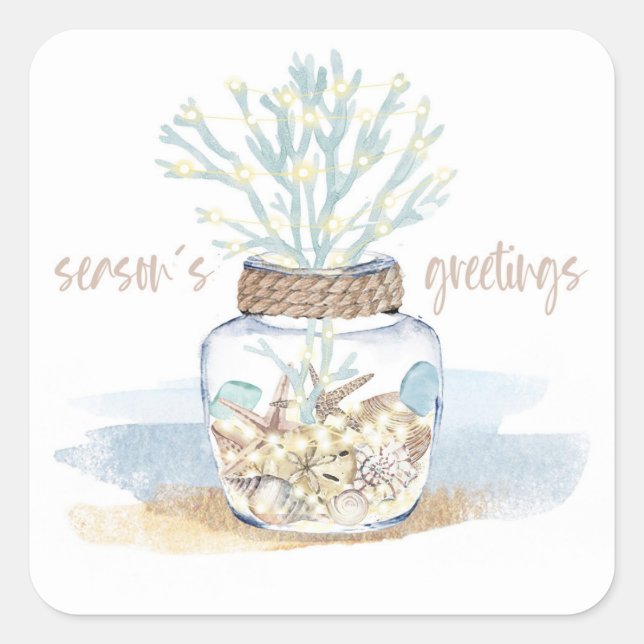 Sticker Carré Coquillages & Verre de Mer | Bouquet de Noël au Bo (Devant)