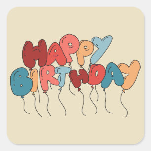Sticker Carré Corail et bleu joyeux bulletin d'anniversaire