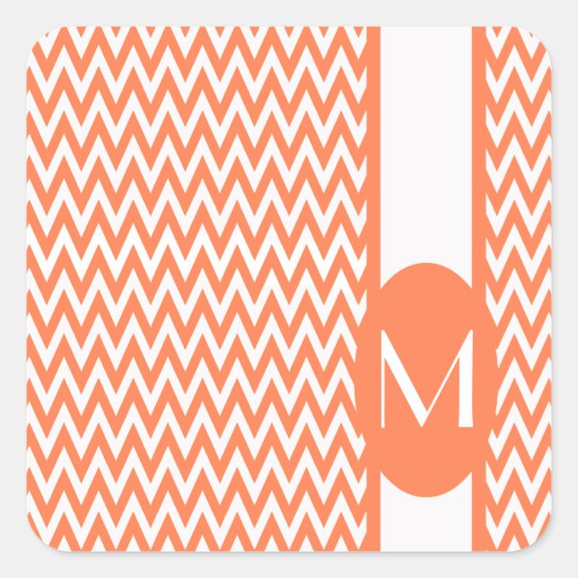 Sticker Carré Coral Elegant Chevron Design avec monogramme (Devant)