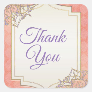 Sticker Carré Coral Lavender Gold Marocain Glam Wedding Favorise