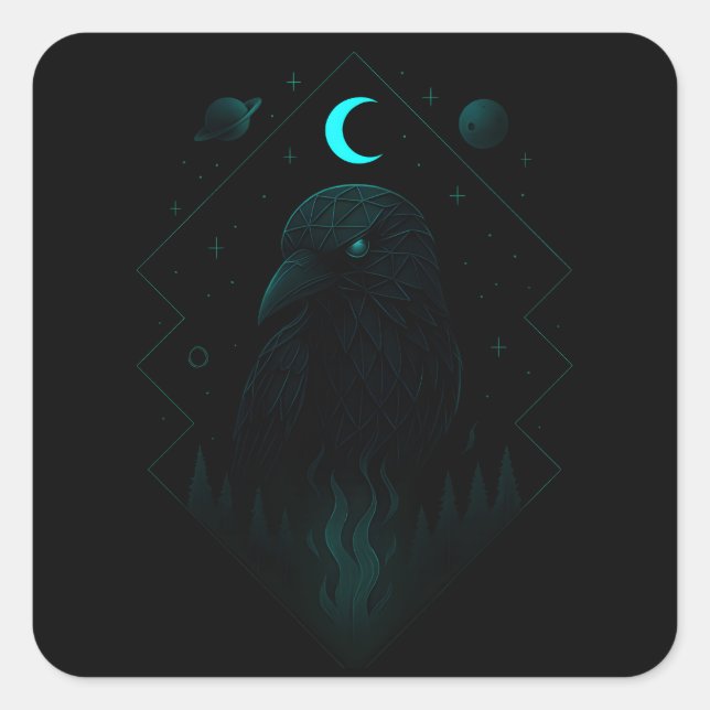 Sticker Carré Corbeau Astral - Messager Cosmique Sombre (Devant)