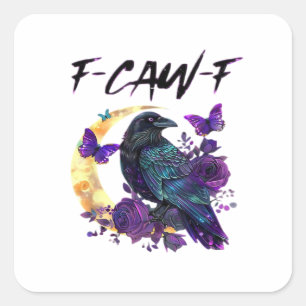 Sticker Carré Corbeau F Caw F Oiseau Drôle Lune Dessin Gothique