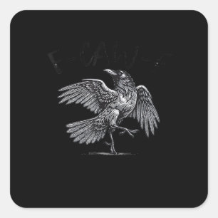 Sticker Carré Corbeau, F-Caw-F Oiseau Drôle Lune Gothique Humour