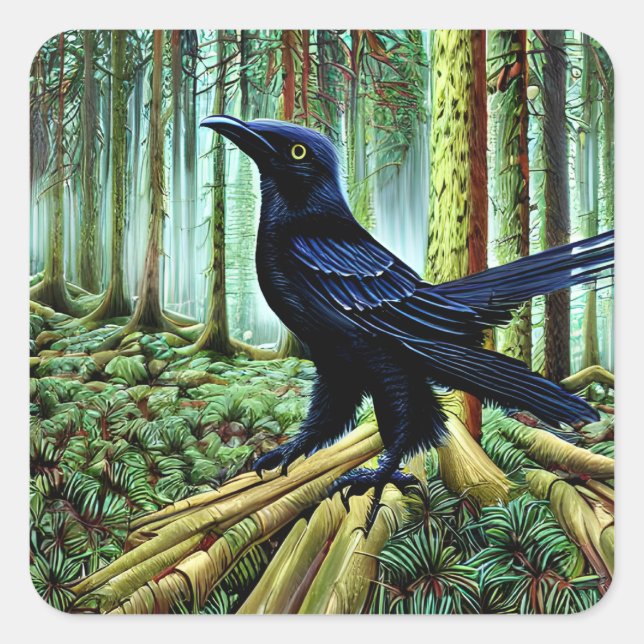 Sticker Carré Corbeau noir rustique Woodland (Devant)