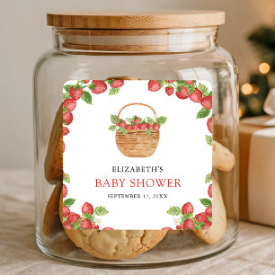 Sticker Carré Corbeille de fraises Baby Shower Sucré