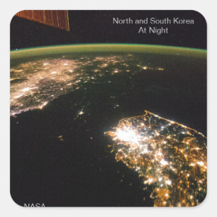 Sticker Carré Corée du Nord et du Sud à Night, NASA ISS Photo