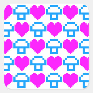 Sticker Carré Corey Tiger Champignons Cœurs 8 bits 80s
