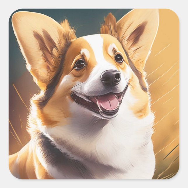 Sticker Carré Corgi Chien mignon (Devant)