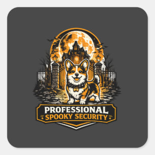 Sticker Carré Corgi de sécurité effrayant professionnel Gardien